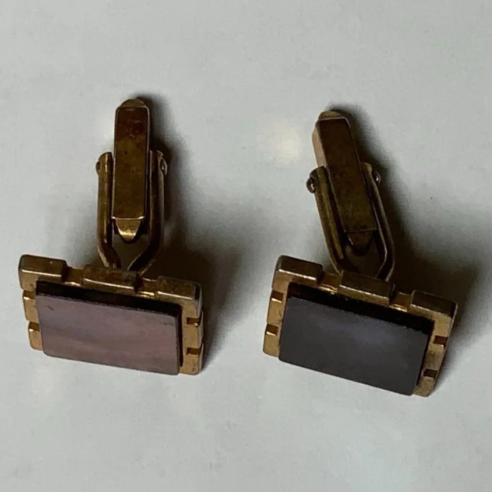 Men's Vintage Square Cuff Links with Iridescent Stones